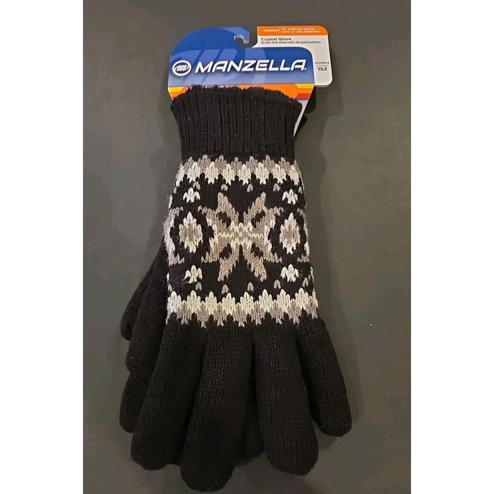 Manzella Crystal Glove OSFM New With Tags Black Grey Jacquard Pattern (E-17)